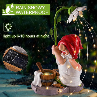 WINTS Garden Gnomes Outdoor Statue with Solar Lights,Bathing Funny Gnome Solar Garden Decorations