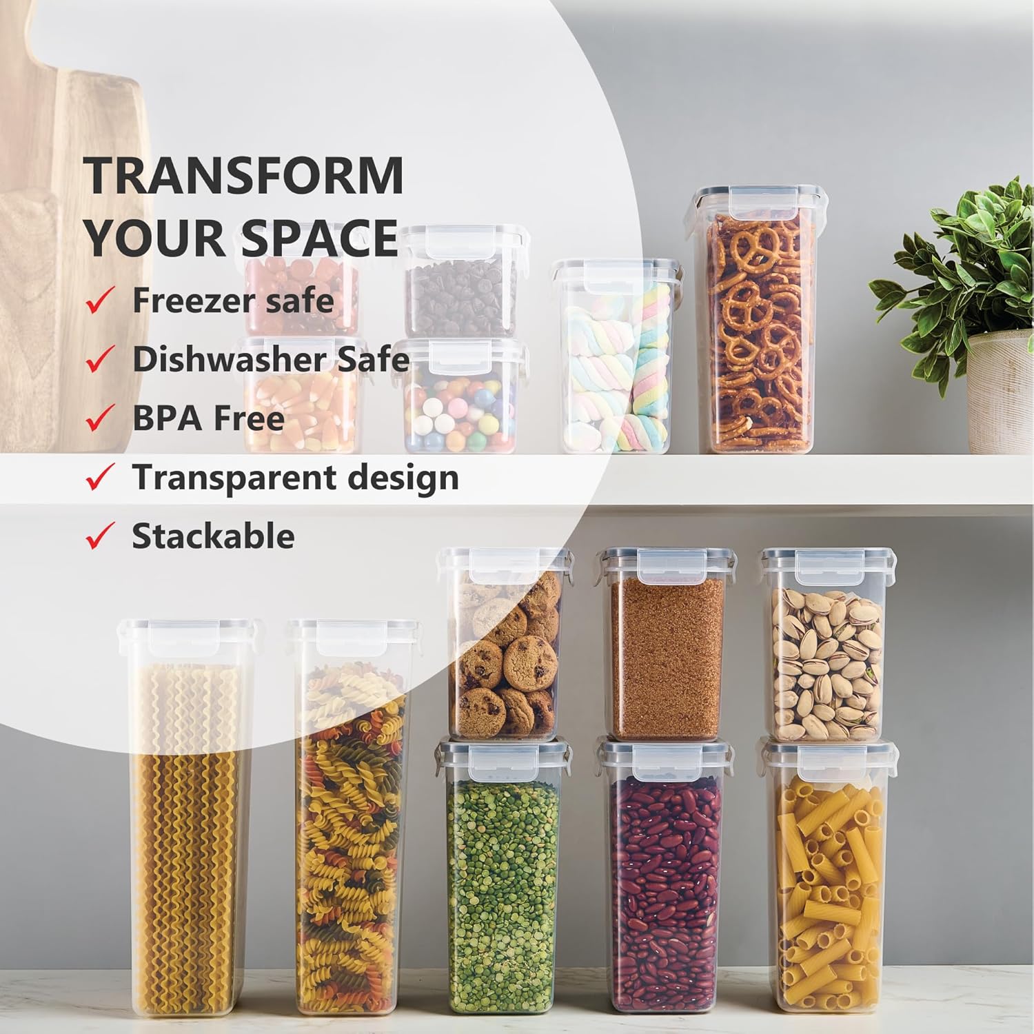 DWËLLZA KITCHEN Set of 14 Airtight Food Storage Containers for Pantry Organization and Storage
