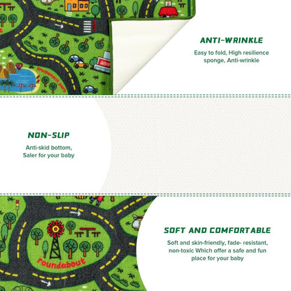 Kids Carpet Playmat Rug 5 x 7 ft Player Car Rug, City Life Traffic Road Map Mat Educational Game