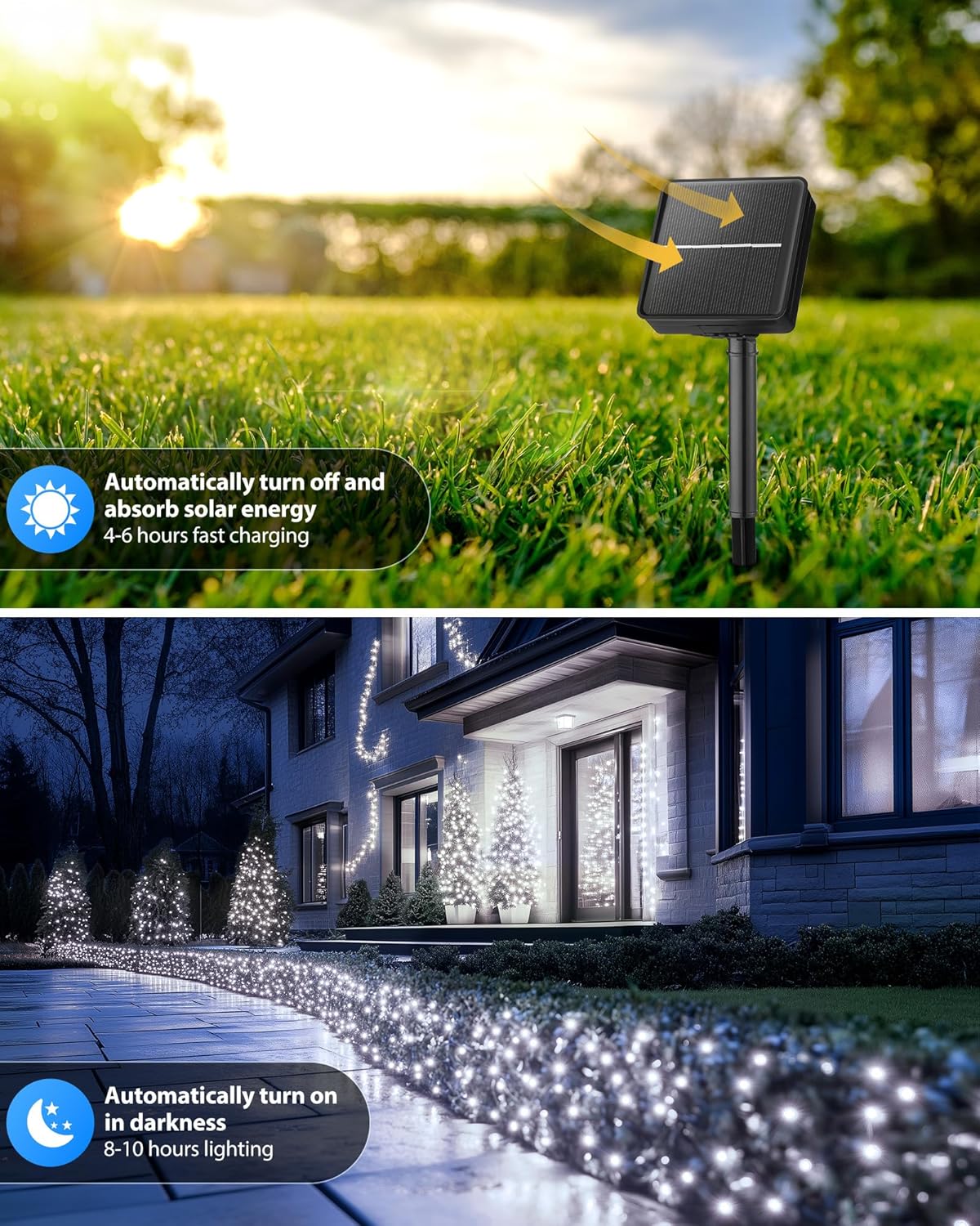 Brightown 2 Pack Solar String Lights for Outside, Each 46Ft 120 LED Solar String Lights Outdoor