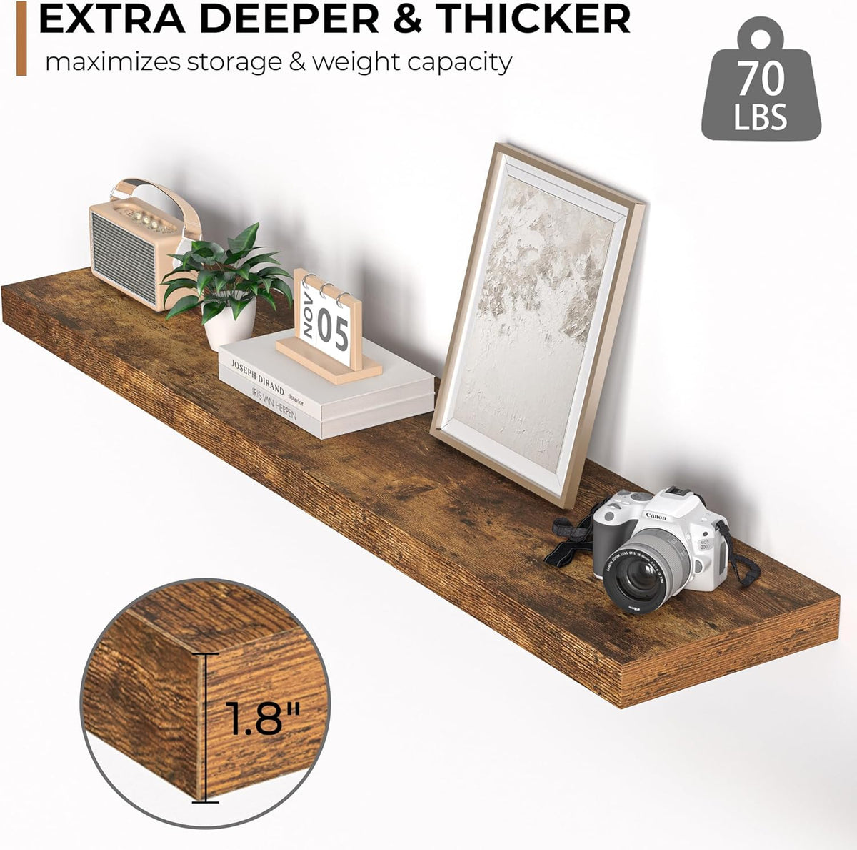 Floating Shelves - 10.23 Inch Deep Wall Shelf for Decor & Storage - Wall Mounted Display Shelving