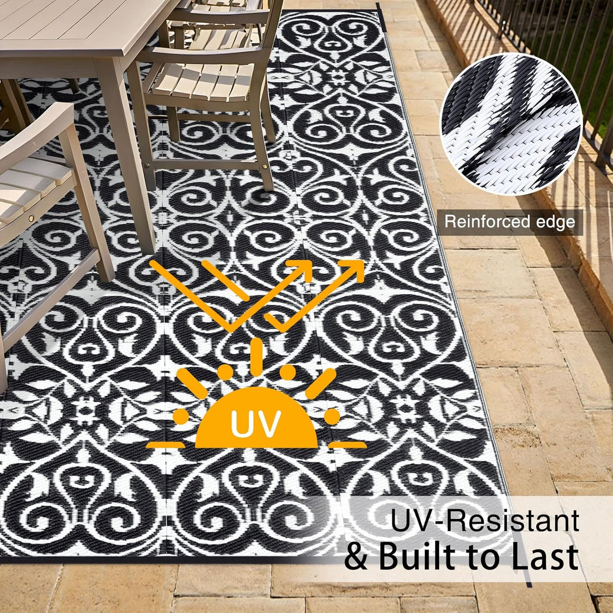 OLANLY Outdoor Rug Waterproof 9x12 ft Clearance, Reversible Outdoor Plastic Straw Rug with Floral