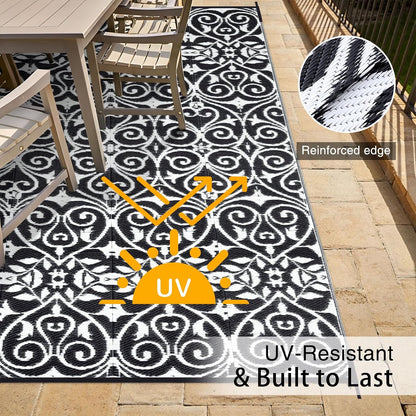 OLANLY Outdoor Rug Waterproof 8x10 ft Clearance, Reversible Outdoor Plastic Straw Rug with Floral