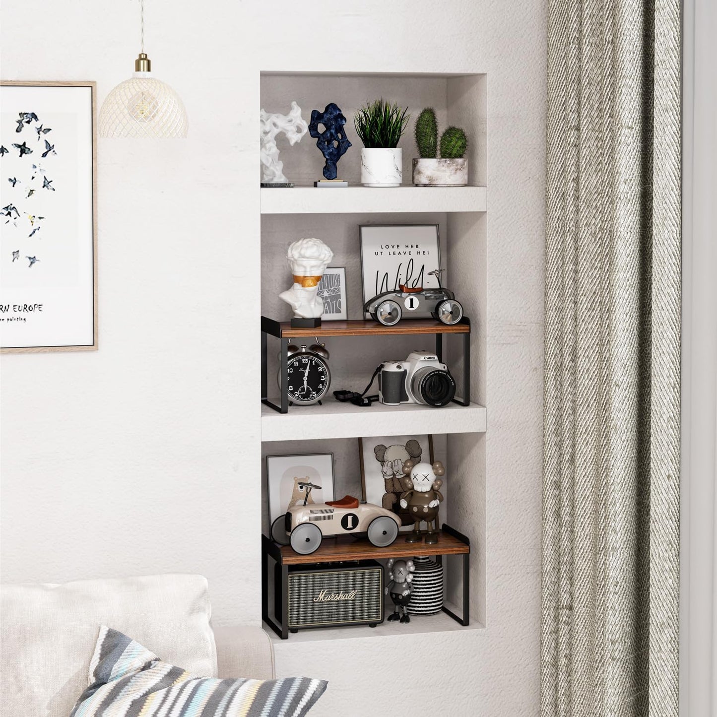 Mitus Shelf Organizer and Storage, Tiered Wood Cabinet Rack for The Kitchen Counter, Bathroom