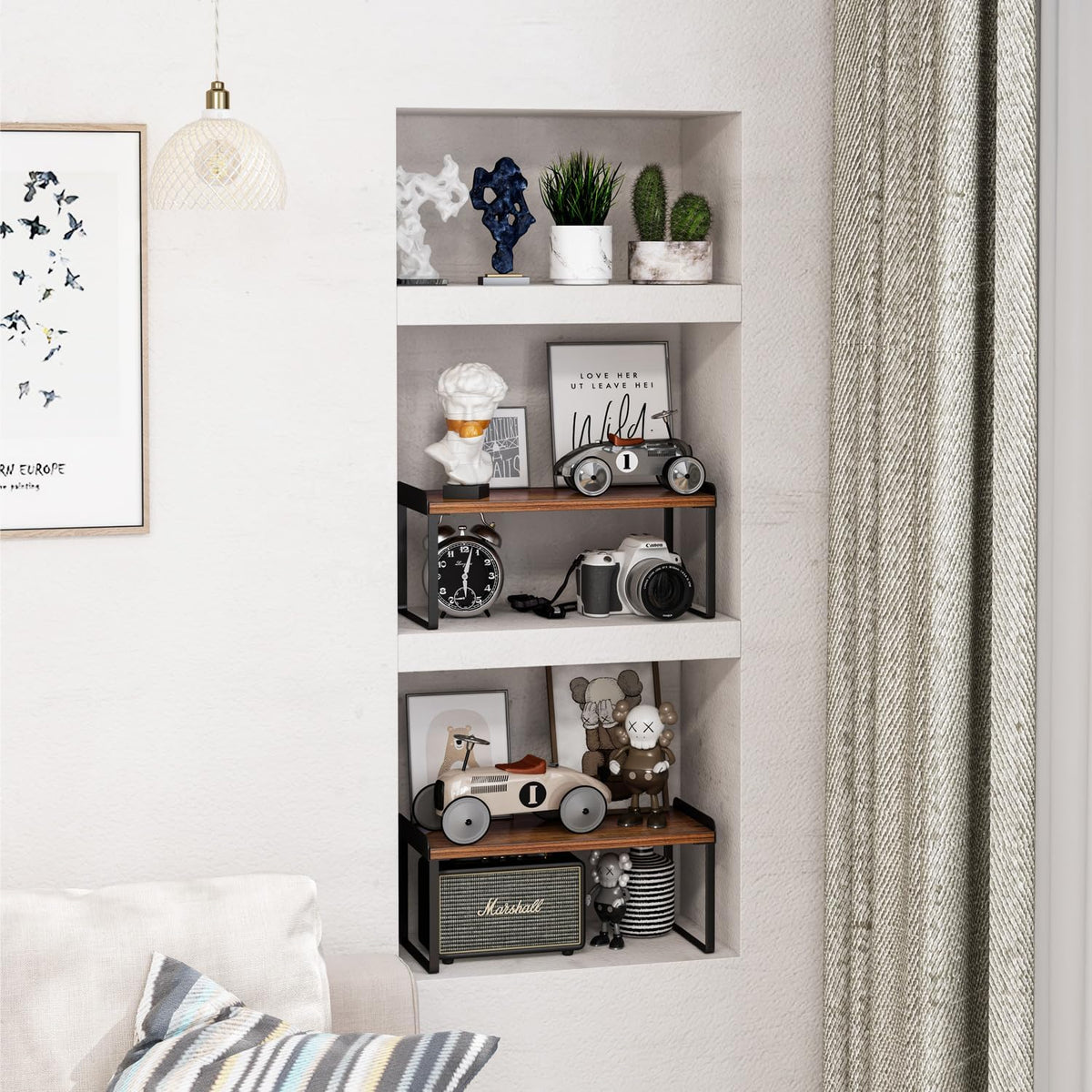 Mitus Shelf Organizer and Storage, Tiered Wood Cabinet Rack for The Kitchen Counter, Bathroom