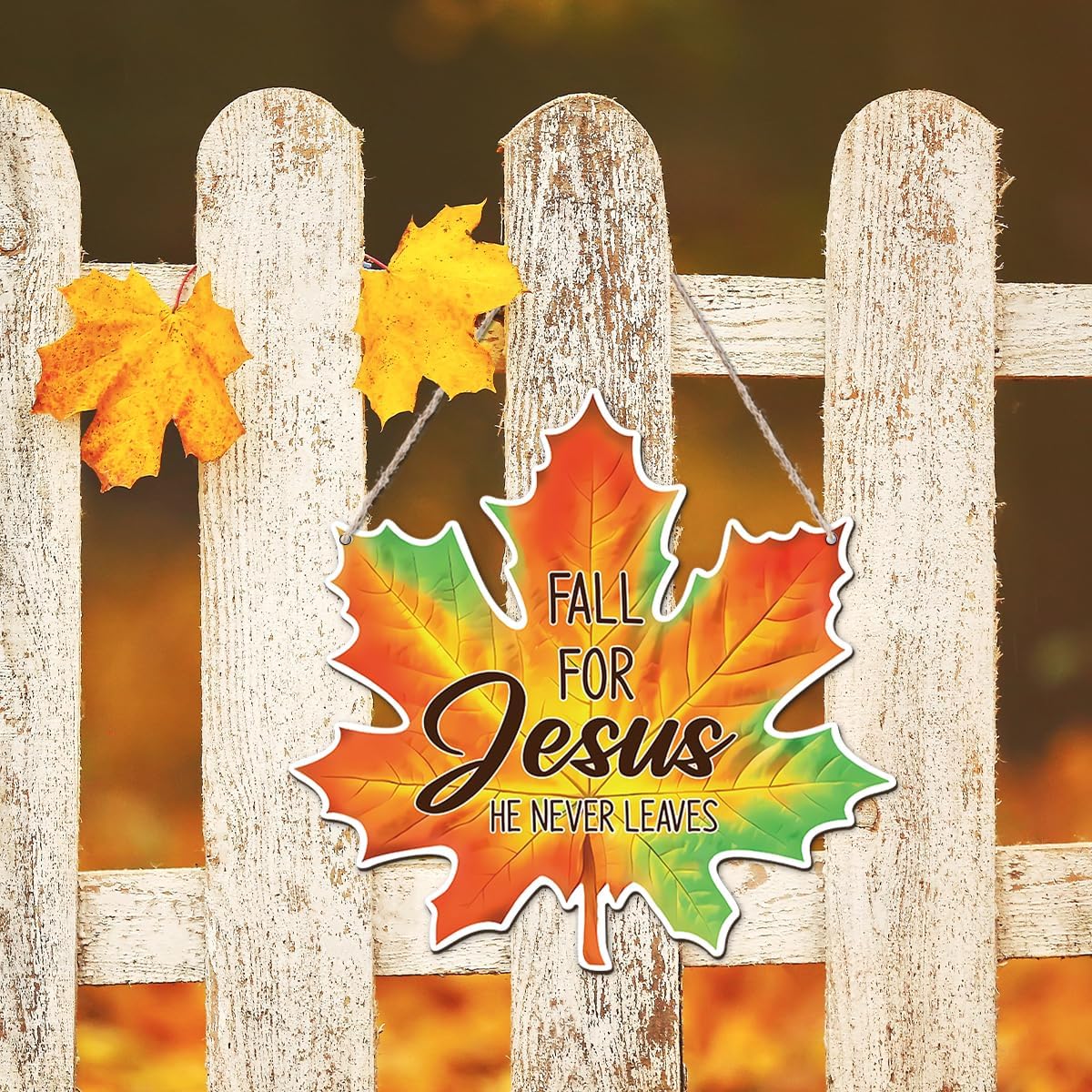 Maple Leaf Fall Decor, Fall for Jesus He Never Leaves Decor Sign Farmhouse Autumn Wreaths for Front
