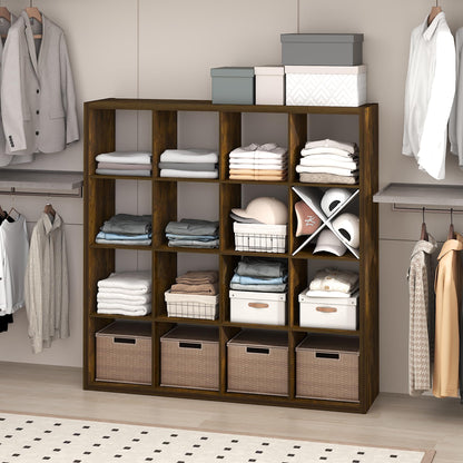 Furinno Cubic Extra Thick 16-Cube Closet Organizers and Storage, Amber Pine