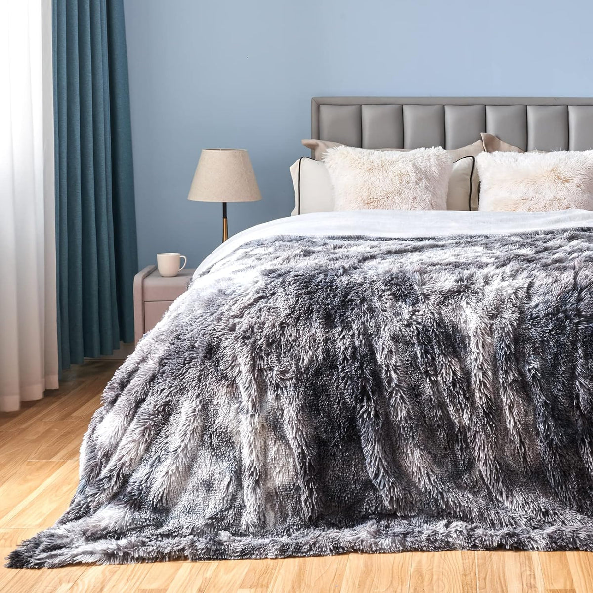 GONAAP Fuzzy Faux Fur Throw Blanket Queen Size Tie-dye Marble Black Super Soft Cozy Plush Fuzzy