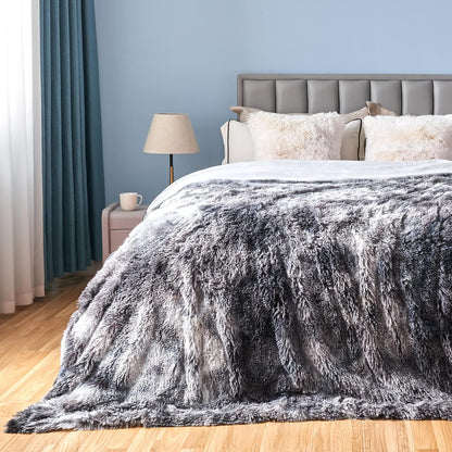 GONAAP Fuzzy Faux Fur Throw Blanket Queen Size Tie-dye Marble Black Super Soft Cozy Plush Fuzzy