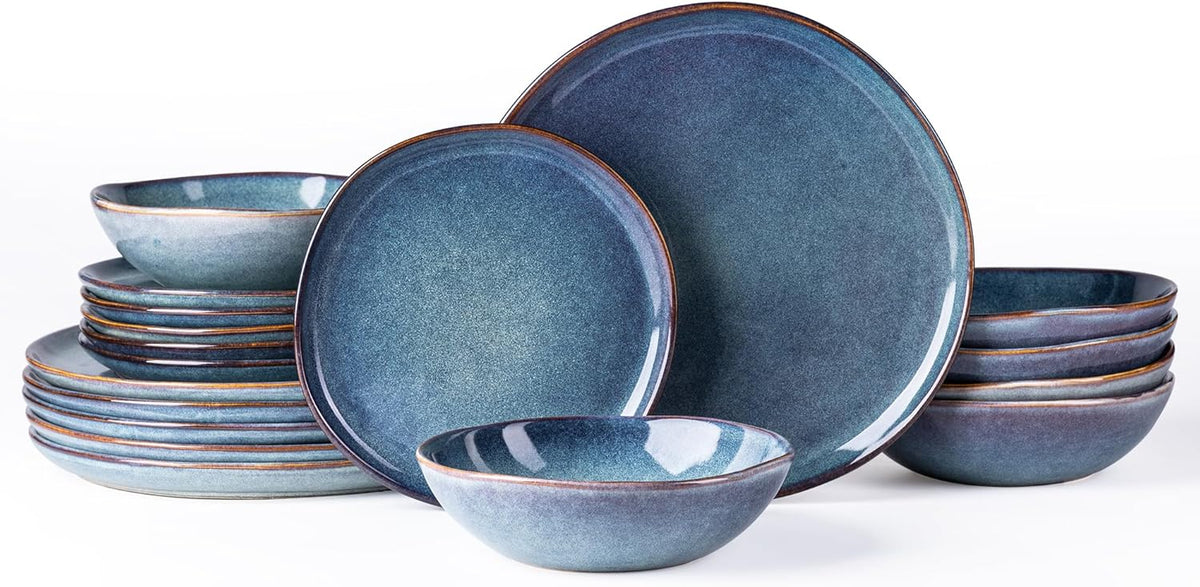 AmorArc Ceramic Dinnerware Sets,Handmade Reactive Glaze Stoneware Plates and Bowls Set,Highly
