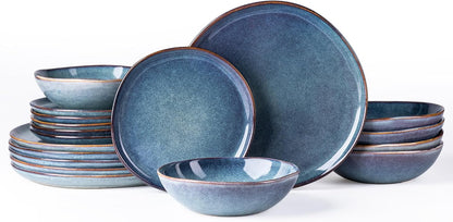AmorArc Ceramic Dinnerware Sets,Handmade Reactive Glaze Stoneware Plates and Bowls Set,Highly