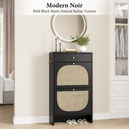 Nicetree Shoe Cabinet for Entryway, Slim Shoe Rack with 2 Flip Drawers and Top Storage Drawer