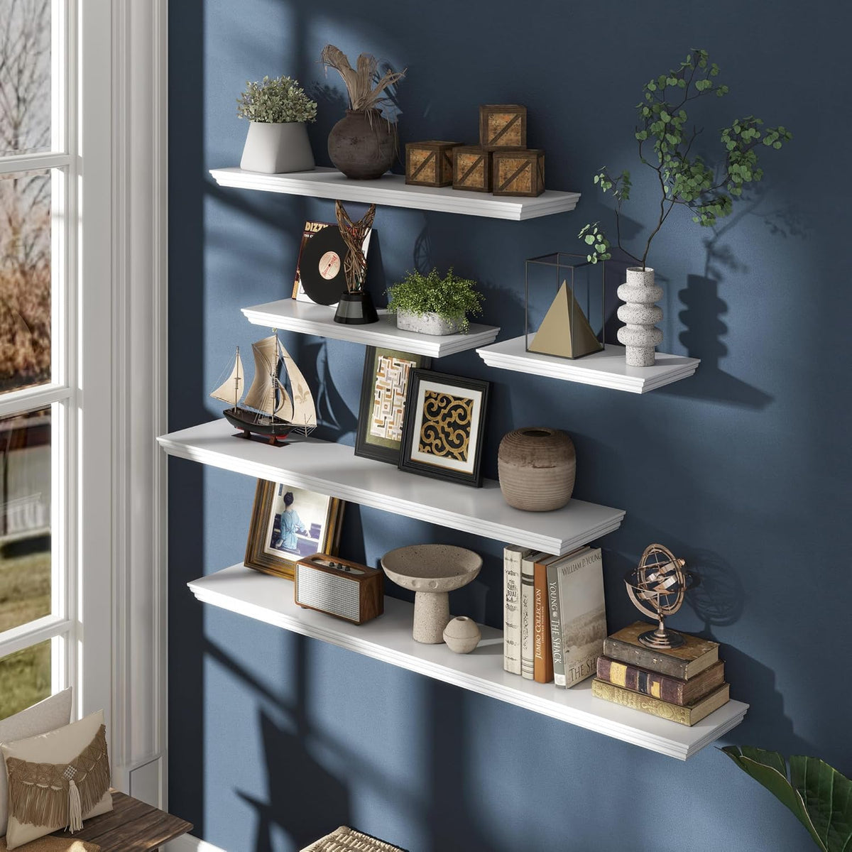 Floating Shelves for Wall, 55 Inch Long Wall Mounted White Hanging Shelf for Kitchen, Living Room