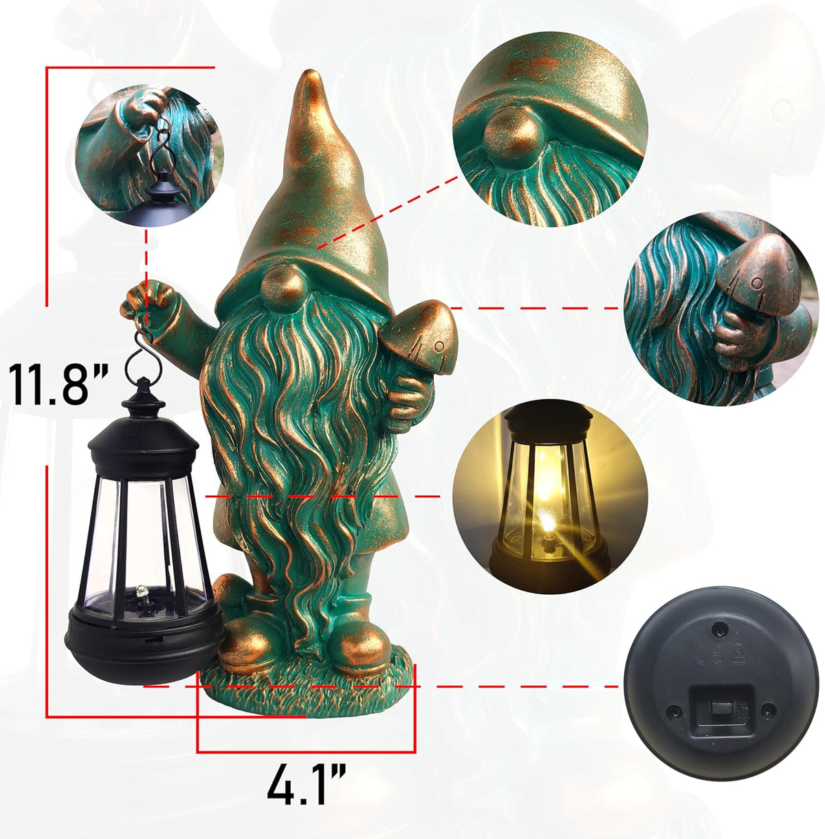 JOYBEE Garden Statues Gnomes with Solar Lantern Outdoor Decor-Gnomes Solar Figurines Lights