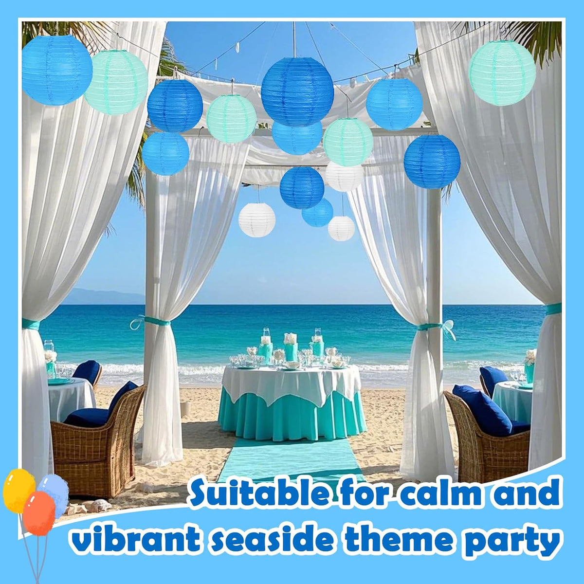 12Pcs Blue and White Paper Lanterns Assorted Sizes (6" 8" 10" 12") for Home Decor, Wedding