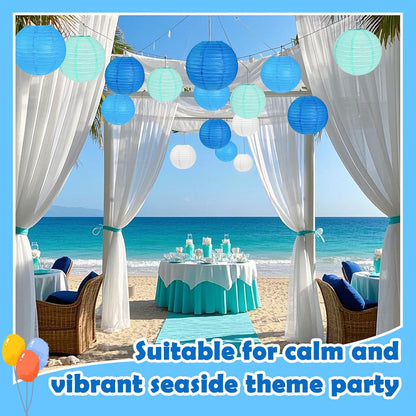 12Pcs Blue and White Paper Lanterns Assorted Sizes (6" 8" 10" 12") for Home Decor, Wedding
