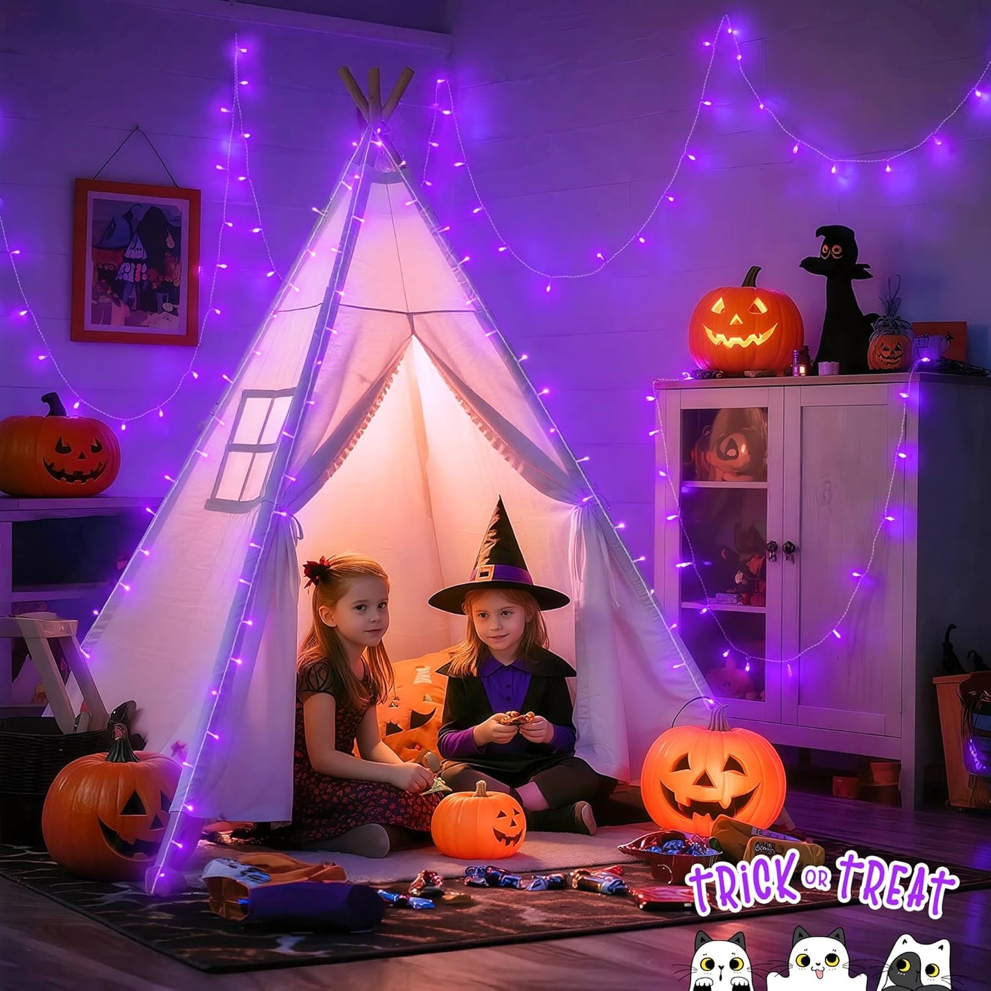 JMEXSUSS Purple Lights for Halloween Decorations, Purple Battery Operated Lights with Remote Indoor