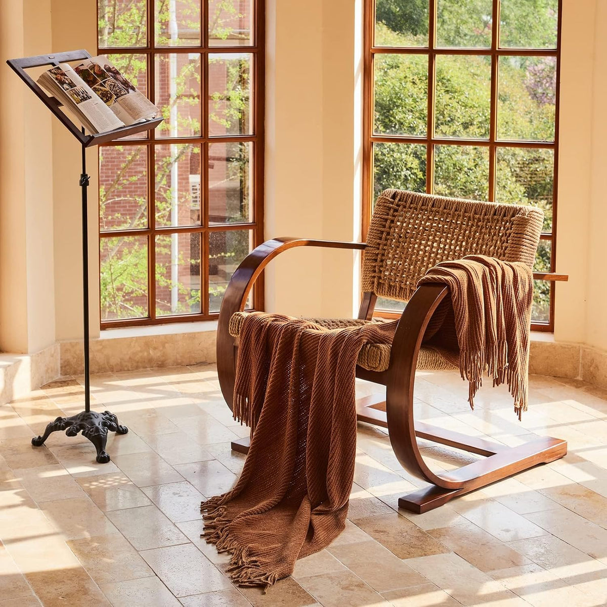 lifein Throw Blanket for Couch, Soft Boho Decor Bed Throw,Cozy Brown Knitted Chenille Small