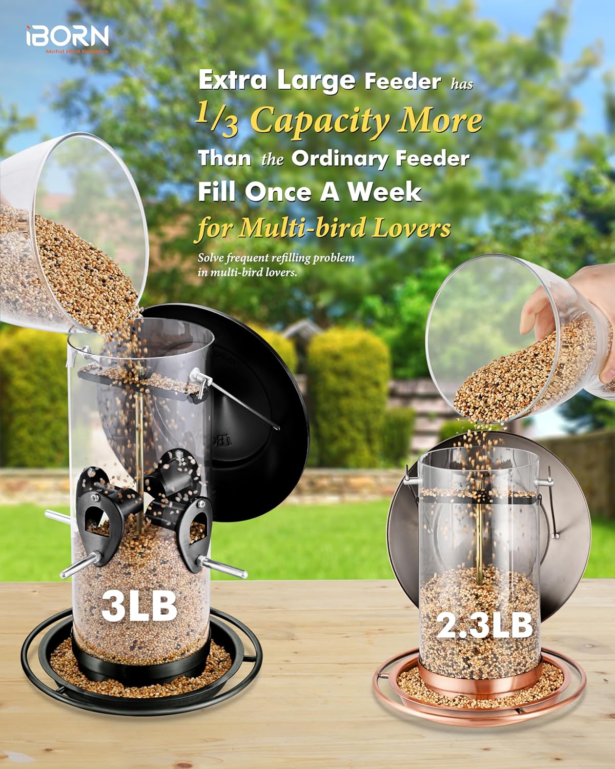 iBorn Metal Bird Feeder for Outside Hanging,Wild Bird Feeders for Cardinal,18cm Large Roof&Tray