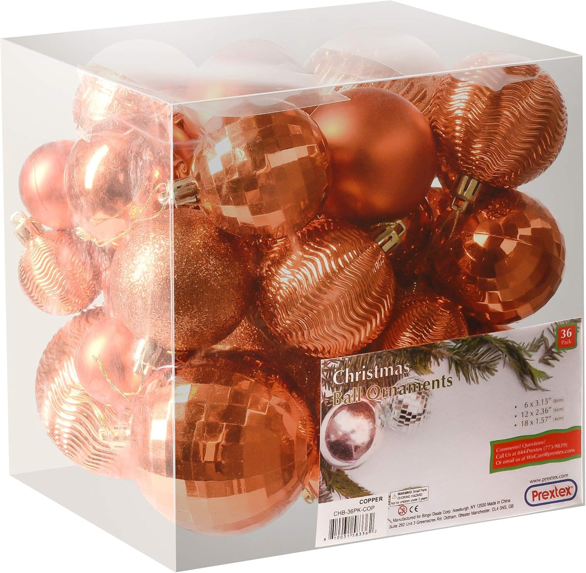 PREXTEX Christmas Tree Ornaments - Copper Orange Christmas Ball Ornaments Set for Christmas