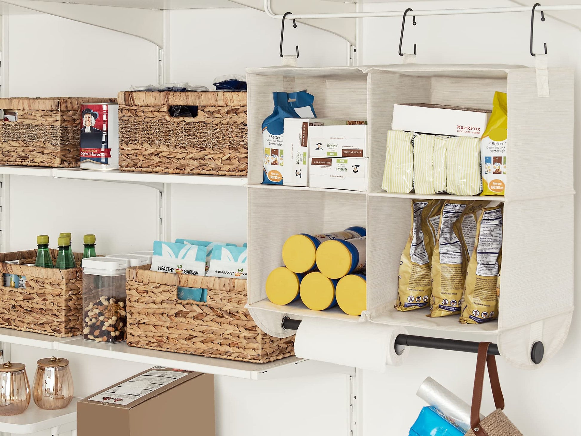 StorageWorks Hanging Closet Organizer with Rod, 4 Sections, 2 Tiers, White