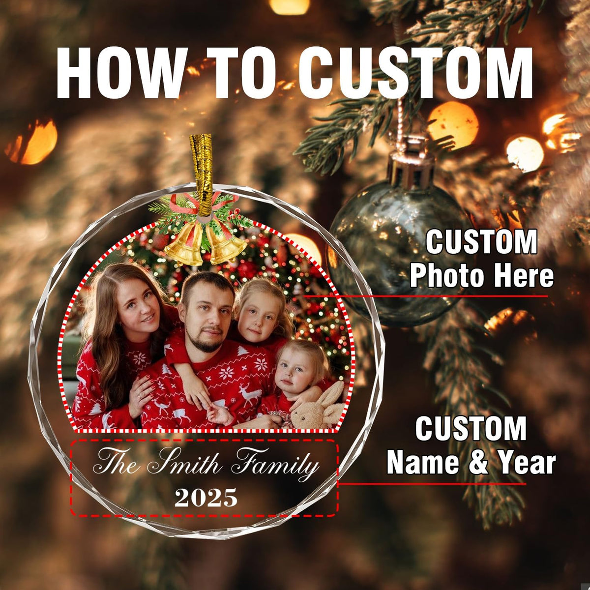 Christmas Tree Decor, Personalized Crystal Photo Ornaments, Custom Ornaments for Family, Decorative