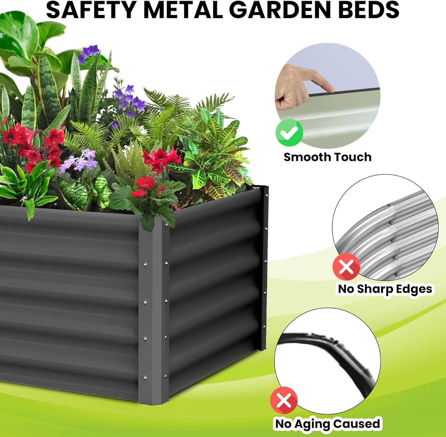 Galvanized Raised Garden Bed Outdoor, 2 Pcs 6x3x1.5FT Outdoor Large Planter Raised Beds Open Base