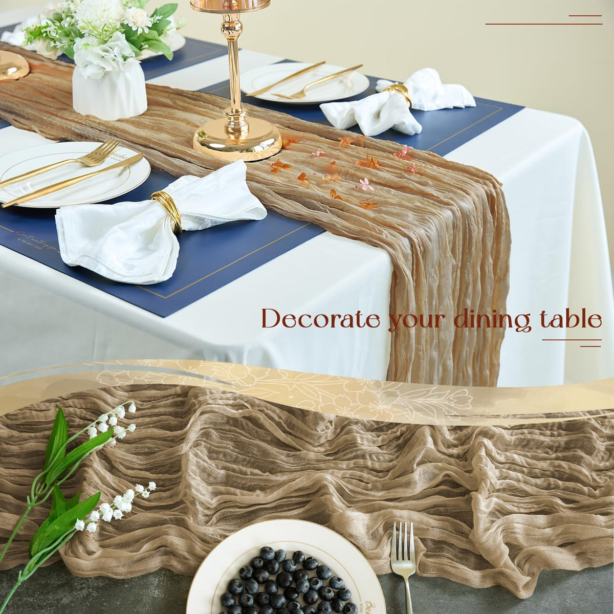 Sioloc Nude Cheesecloth Table Runner Fall Autumn Decor for Home 10ft Table Cloth for Tea Wedding