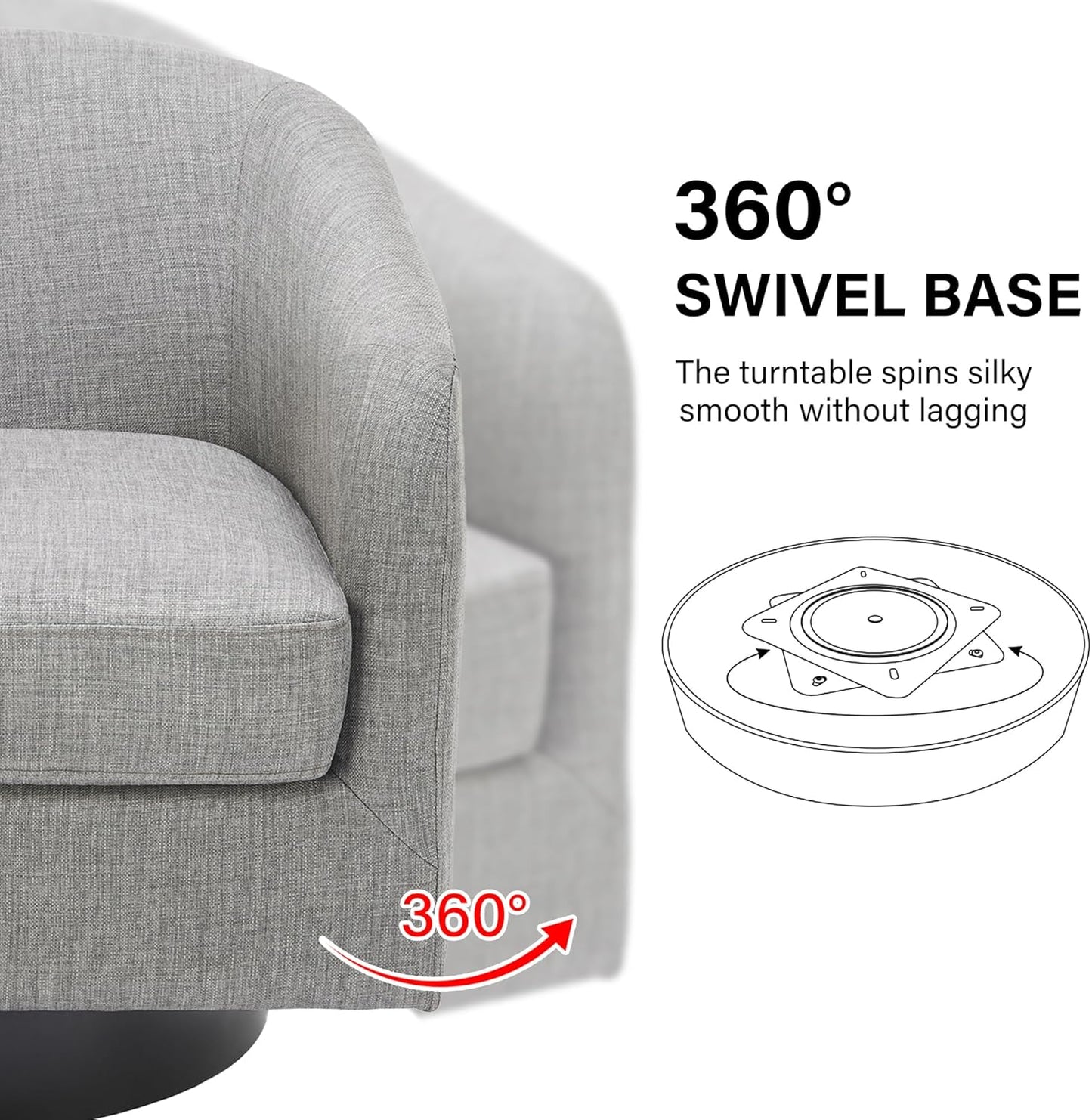 Swivel Barrel Accent Chair, Modern Round Linen Arm Chair for Living Room, Bedroom, Comfy Club