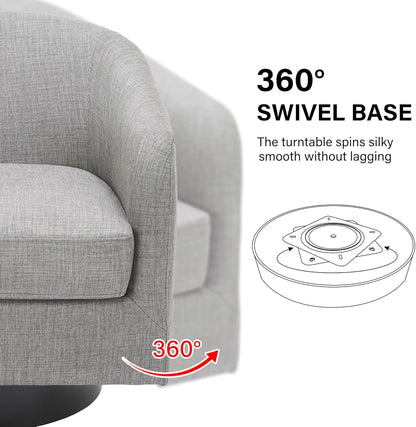 Swivel Barrel Accent Chair, Modern Round Linen Arm Chair for Living Room, Bedroom, Comfy Club