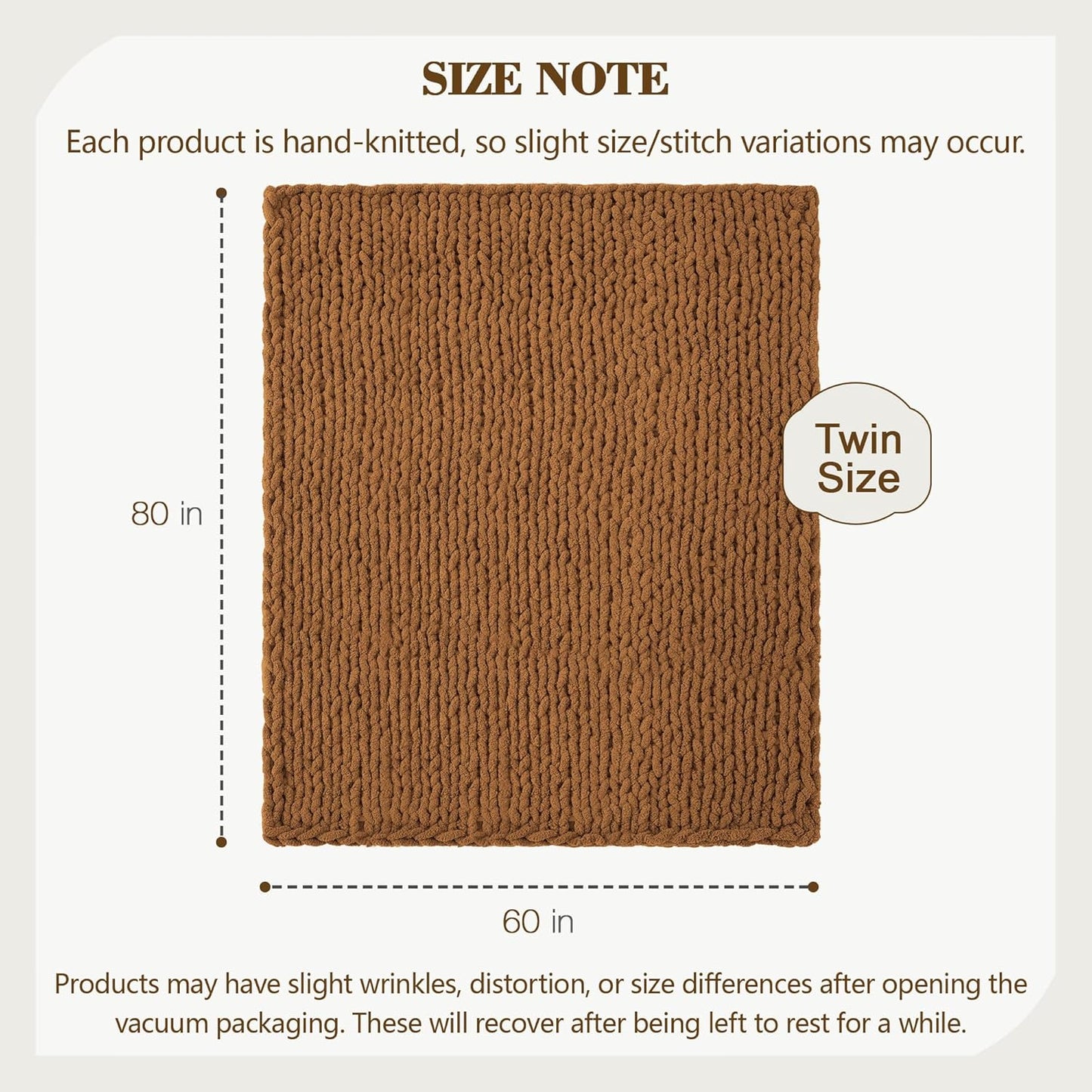 Carriediosa Chunky Knit Throw Blanket 60" X 80" Twin, 100% Hand Made Large Chenille Loop Yarn Soft