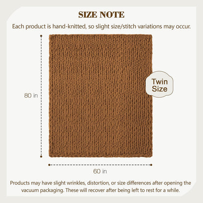 Carriediosa Chunky Knit Throw Blanket 60" X 80" Twin, 100% Hand Made Large Chenille Loop Yarn Soft