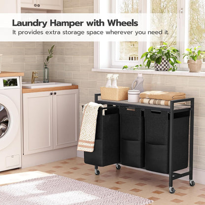 HOOBRO Laundry Sorter 3 Section, Laundry Hamper with Wheels, 3 × 11.5 Gal (43.4L), Rolling Laundry