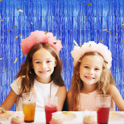 3 Pack Foil Fringe Backdrop - Royal Blue Shiny Tinsel Curtains for Party Decoration/Photo Booth