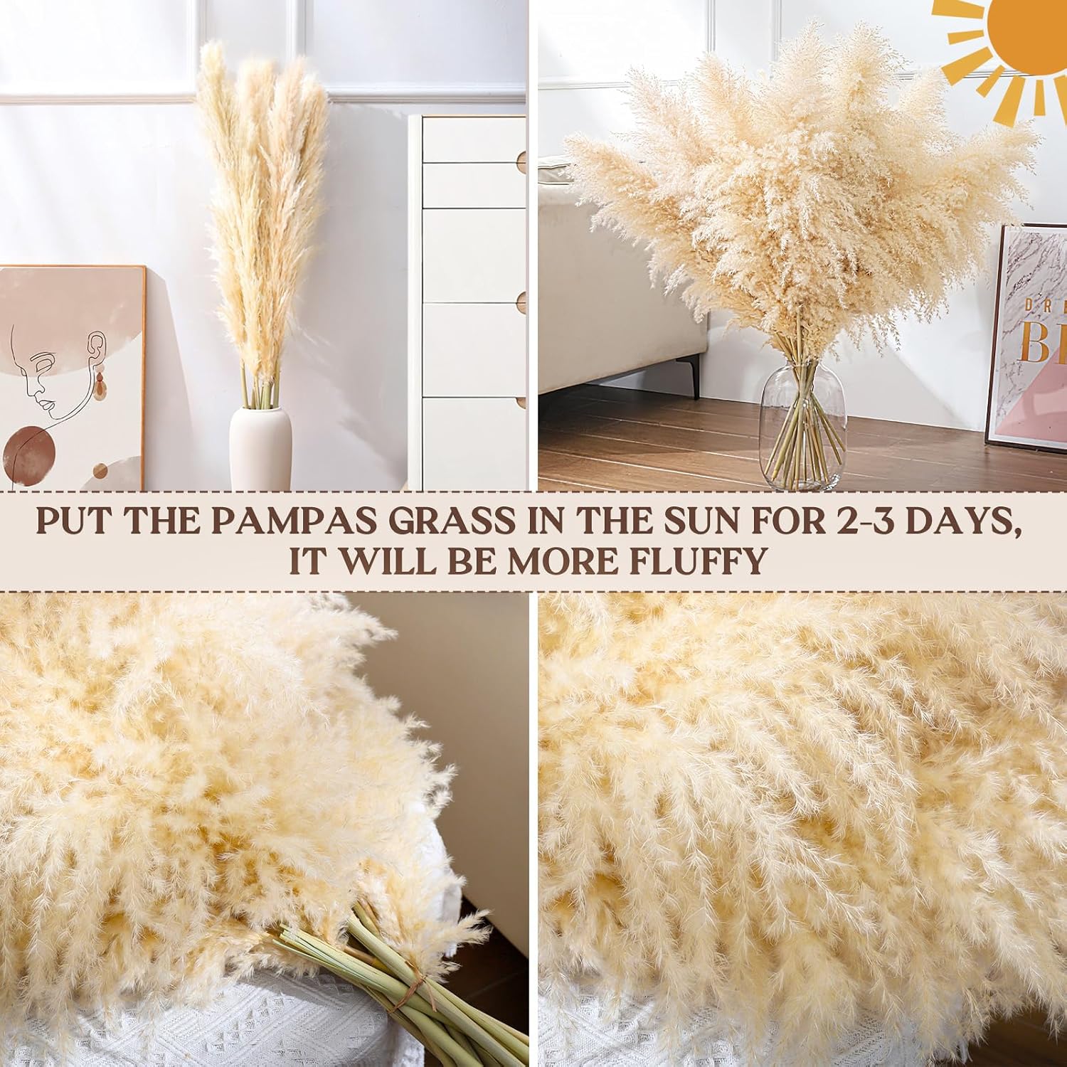 40" 33PCS Dried Pampas Grass Decor Tall,Large Natural Beige pompas Grass Tall Pampas Grass for