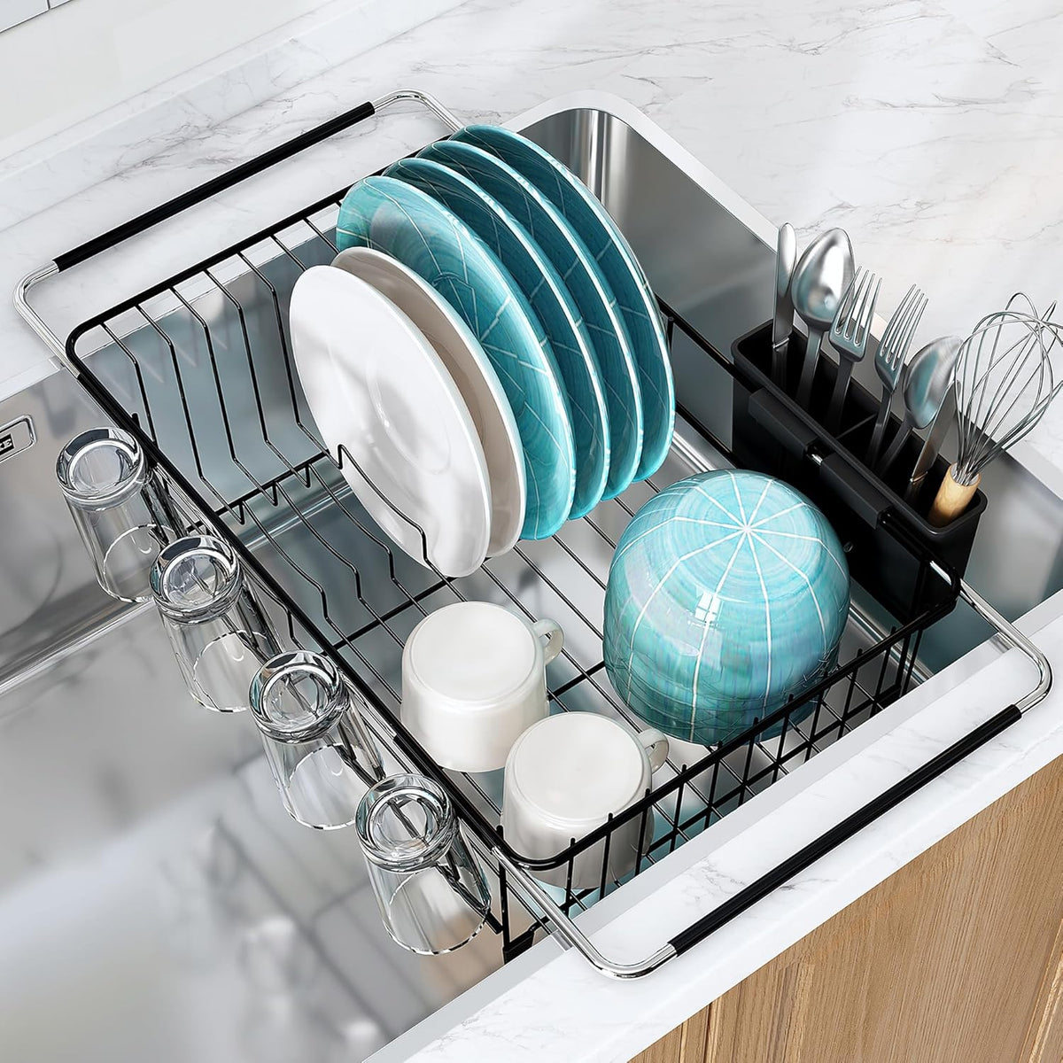 MAJALiS Dish Drying Rack in Sink - Small Dish Drainers for Kitchen Sink, Over The Sink Dish Racks
