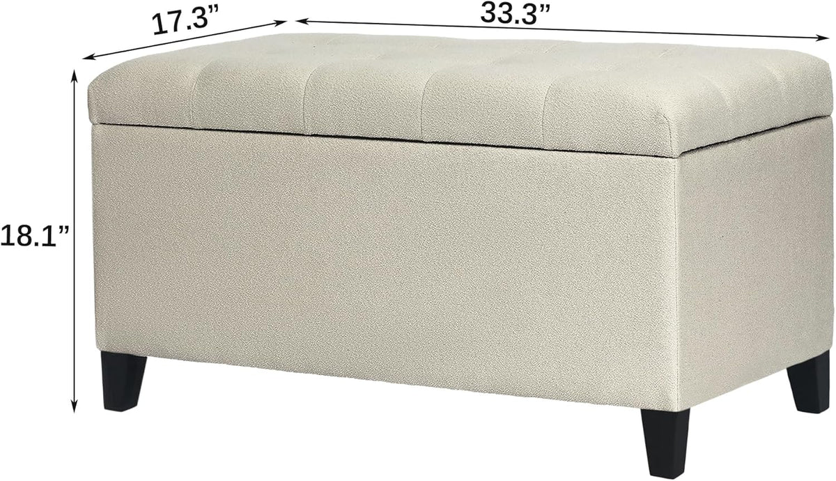 Asense Storage Ottoman Bench, Tufted Fabric Upholstered End of Bed Bench with Safety Hinge Wooden