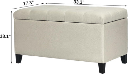 Asense Storage Ottoman Bench, Tufted Fabric Upholstered End of Bed Bench with Safety Hinge Wooden