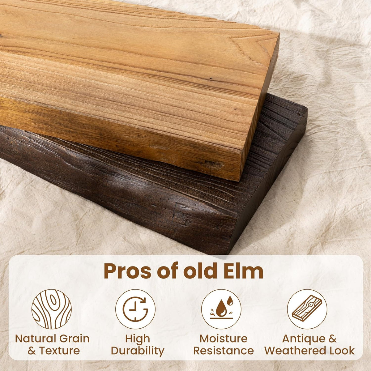 72" Floating Shelves, Live Edge Elm Wood Floating Shelf for Wall, Wall-Mounted Display Shelves with