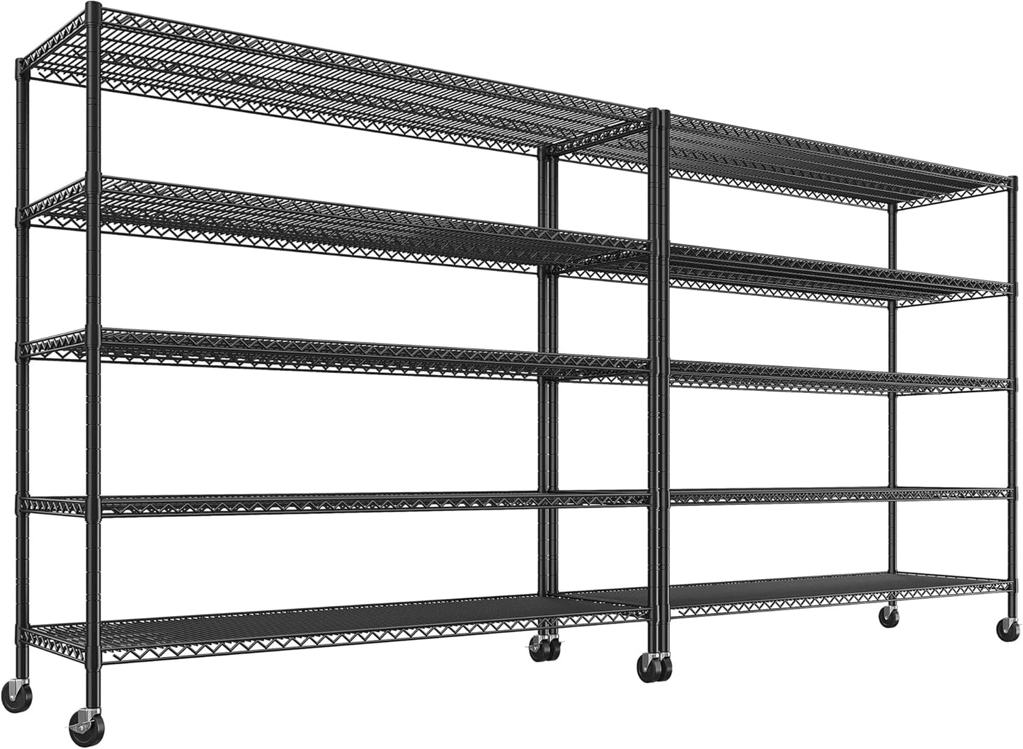 REIBII 85.7" H Storage Shelves 2998LBS Metal Shelving Unit with Wheels & Feet, 5 Tier Garage