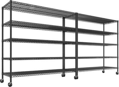 REIBII 85.7" H Storage Shelves 2998LBS Metal Shelving Unit with Wheels & Feet, 5 Tier Garage