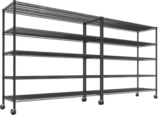 REIBII 85.7" H Storage Shelves 2998LBS Metal Shelving Unit with Wheels & Feet, 5 Tier Garage