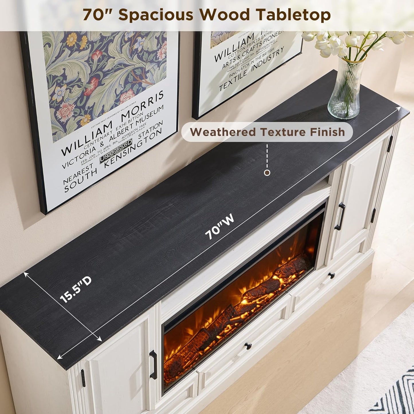 Fireplace TV Stand for 80 Inch TV, 35.7" Tall Farmhouse Entertainment Center W/36'' Electric