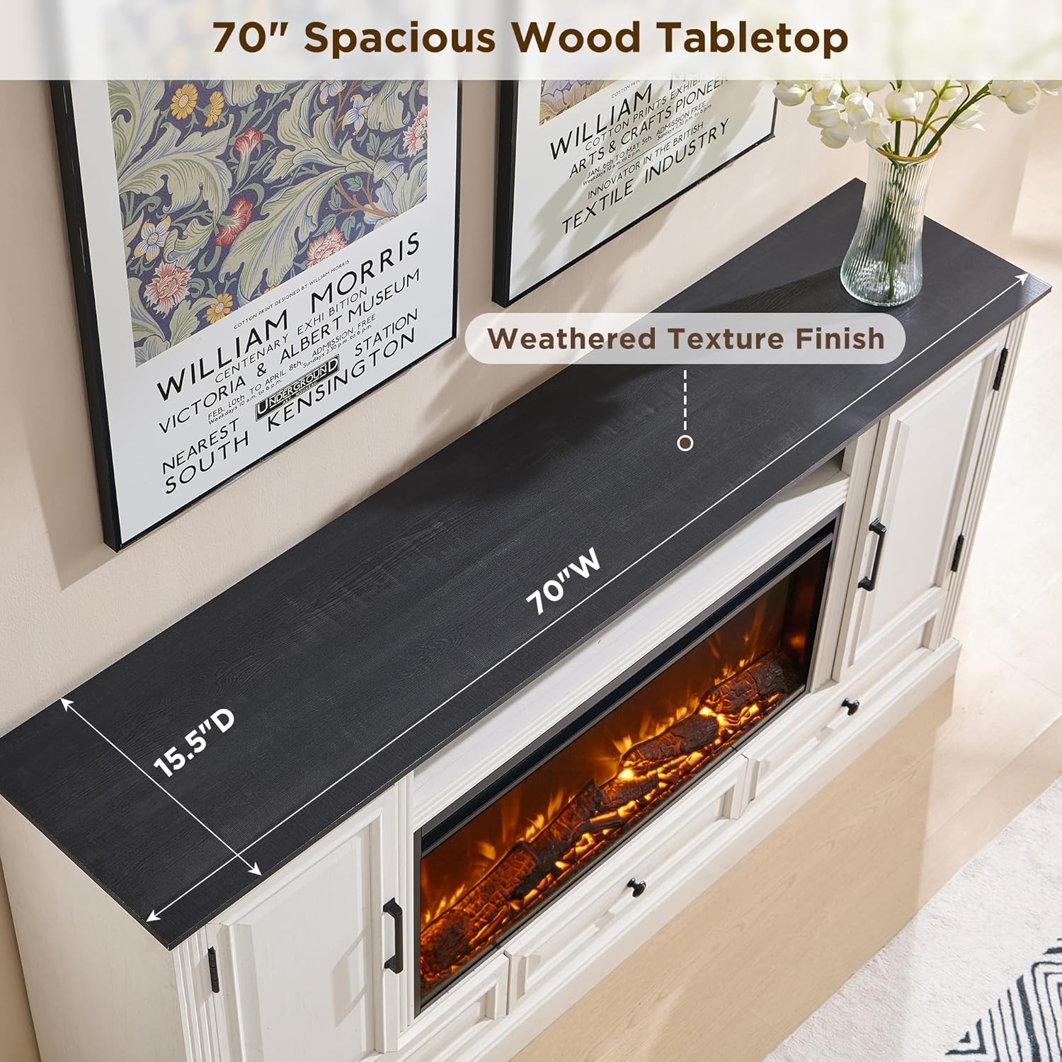 Fireplace TV Stand for 80 Inch TV, 35.7" Tall Farmhouse Entertainment Center W/36'' Electric