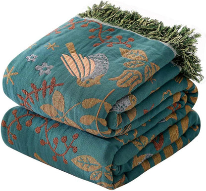 Boho Throw Blanket for Couch Sofa Bed, 100% Cotton Woven Quilt with Tassel 90”x98”, Super Soft