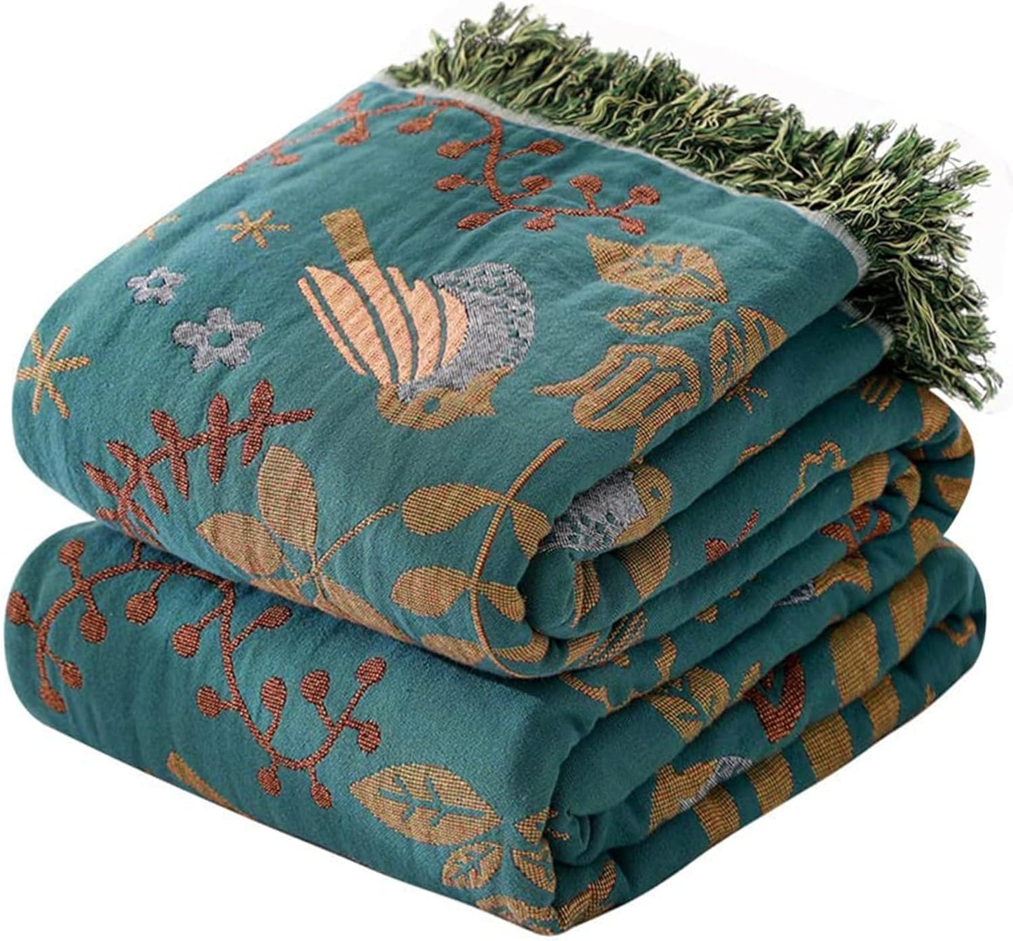 Boho Throw Blanket for Couch Sofa Bed, 100% Cotton Woven Quilt with Tassel 80”x90”, Super Soft