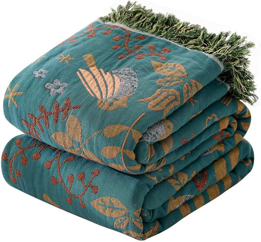 Boho Throw Blanket for Couch Sofa Bed, 100% Cotton Woven Quilt with Tassel 80”x90”, Super Soft