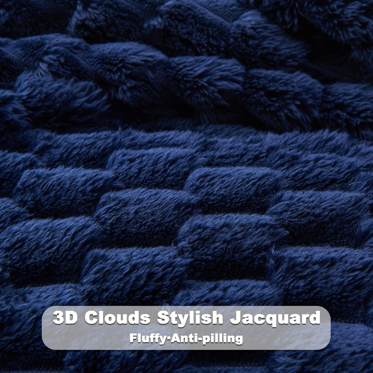 NEWCOSPLAY Super Soft King Blanket Dark Navy Premium Silky Flannel Fleece 3D Clouds Stylish
