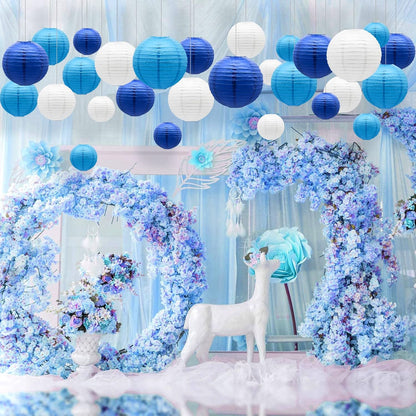 ADLKGG Blue Paper Lanterns Decorative, Hanging Round Paper Lantern Party Supplies for Anniversary