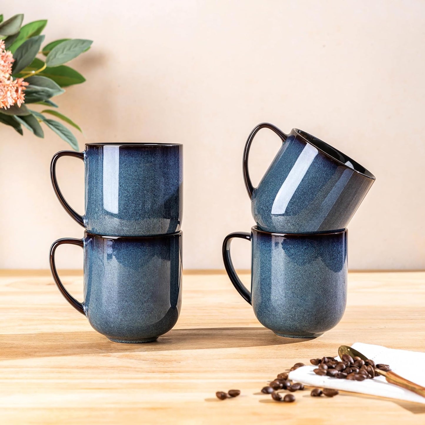 LERATIO Ceramic Dinnerware Sets for 4,16-Piece Reactive Glaze Plates and Bowls Set with Mugs,Highly